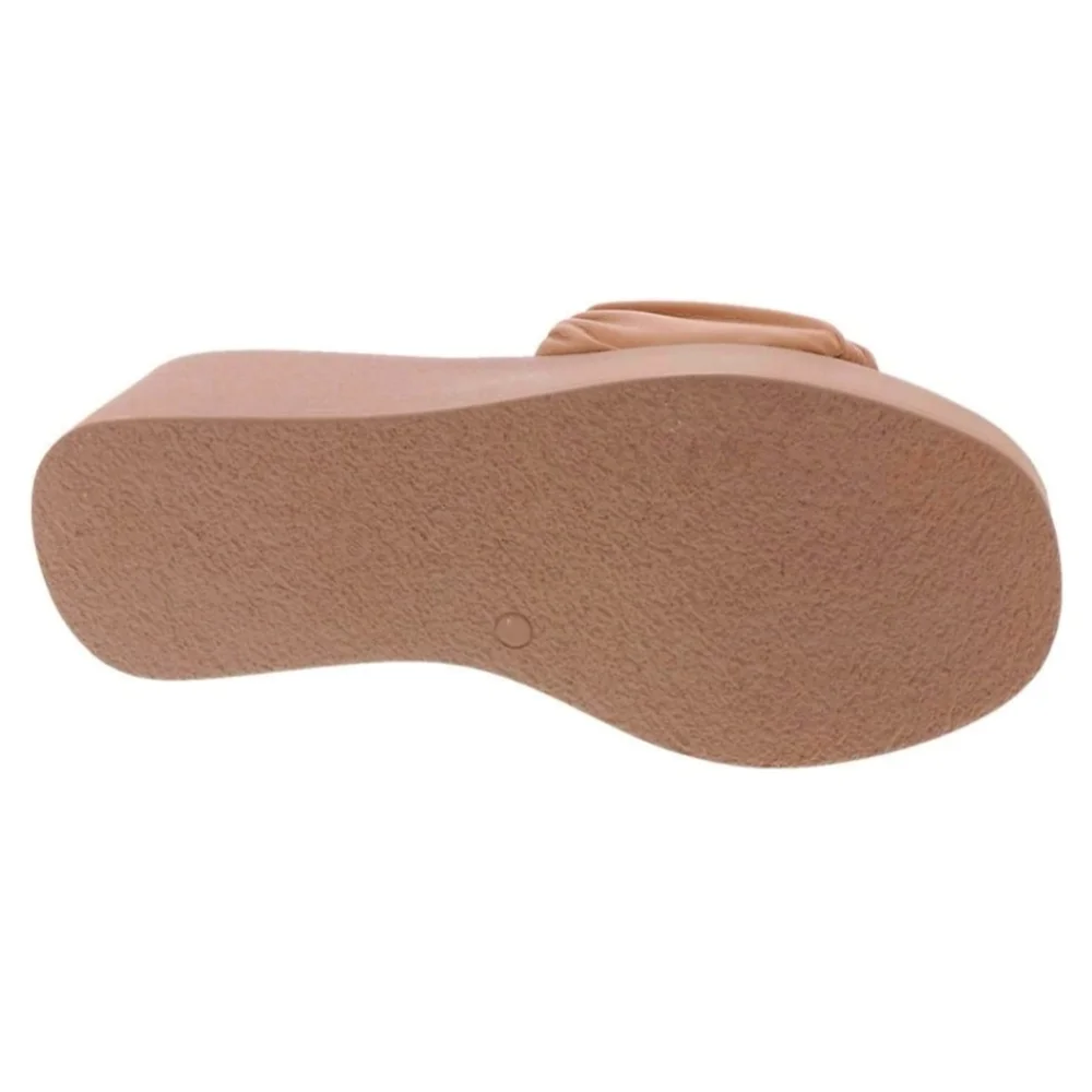 Seychelles Ruched Slide Platform Sandals in Tan